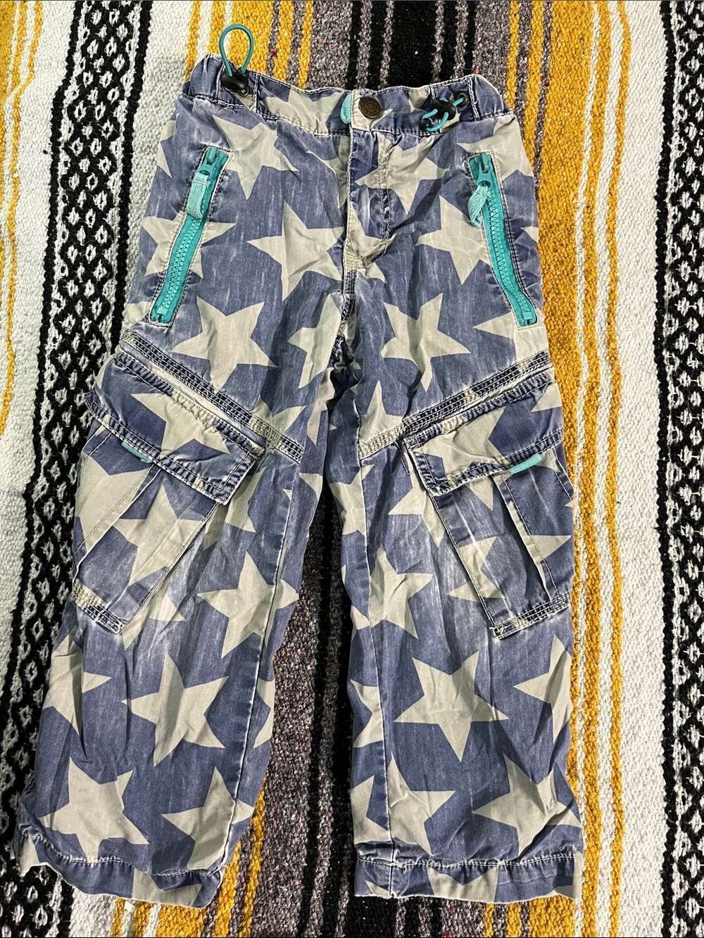 Mini Boden Star Cargo Pants - Blue/White with Teal Accents